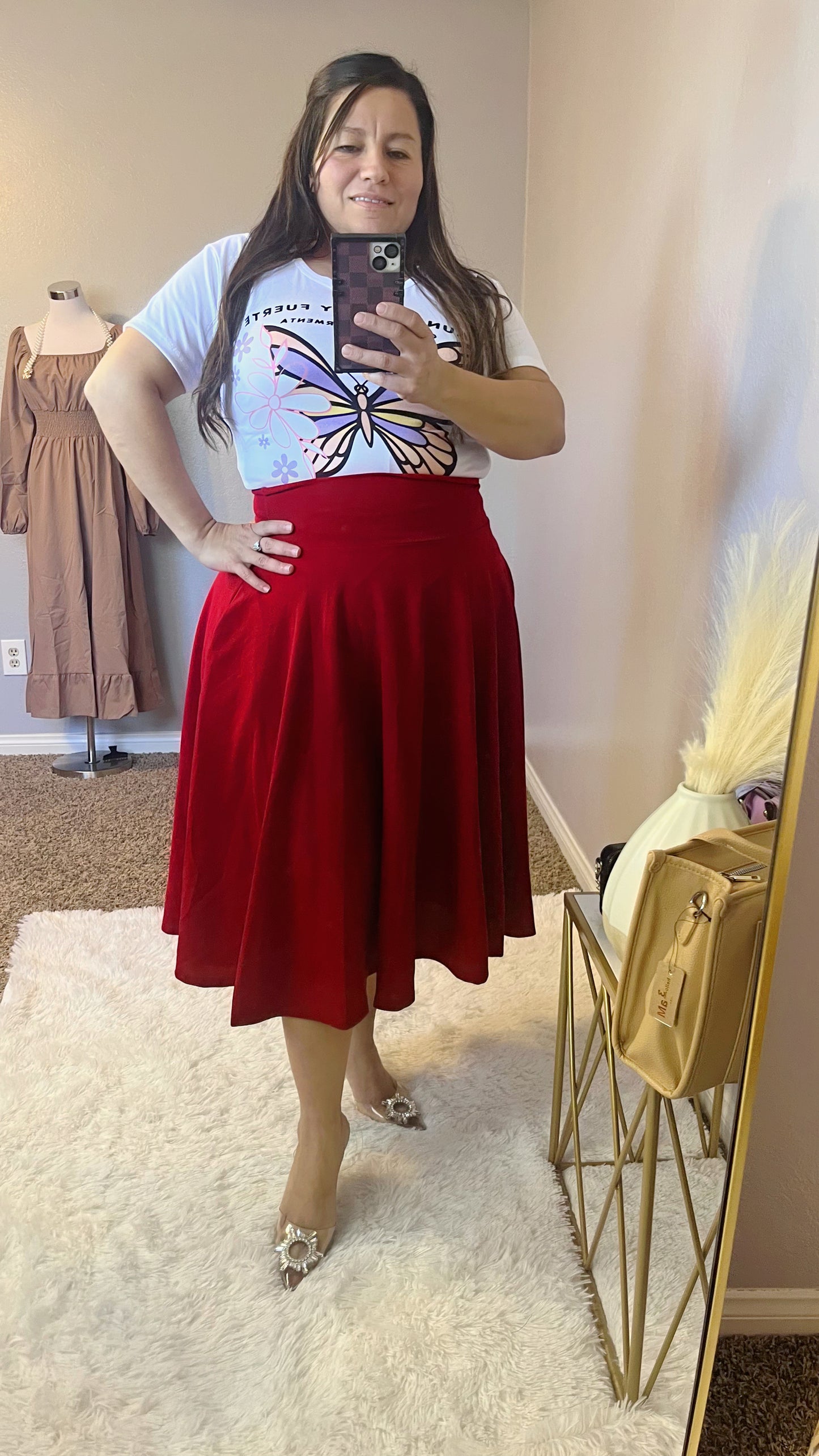 MIDI SKIRT RED.