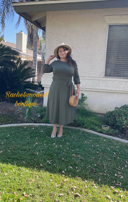 Amanda Olive Green Midi Dress